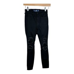 Hollister Women's High Rise Super Skinny Black Distressed Jeans size 00S W23 L26